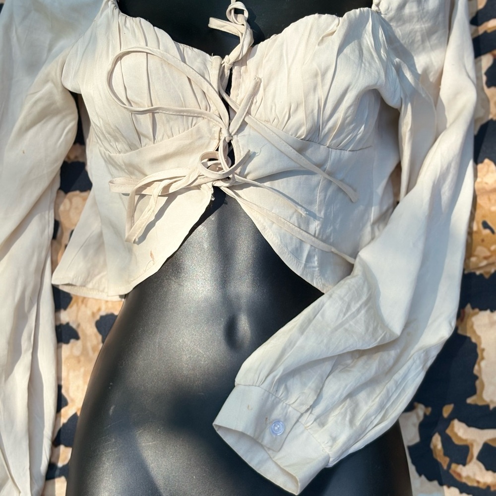 SHEIN Cream Lace-Up Blouse